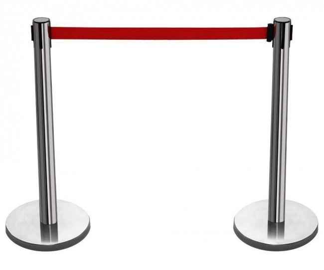 2 X SILVER QUEUE BARRIER POSTS SECURITY STANCHION DIVIDER STEEL SET PAIR BARR Click