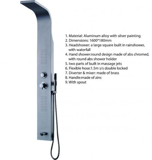 Shower Panel Column  Tower w/ Body Jets + Waterfall Bathroom Shower