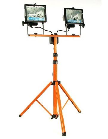 240v Twin site Light Work Tripod Head Halogen Two Floodlight Stand Lighting U8