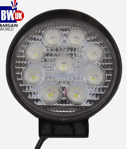 27w 9 LED Driving Work Light Flood Lamp Offroad Trailer SUV ATV Jeep 4x4 Round