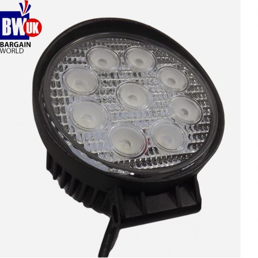 27w 9 LED Driving Work Light Flood Lamp Offroad Trailer SUV ATV Jeep 4x4 Round