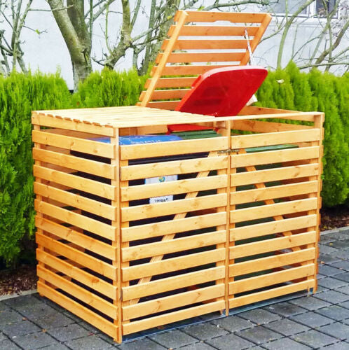 Double Wheelie Bin Storage Wooden Store Outdoor Garden Rubbish Dustbin 2 Shed