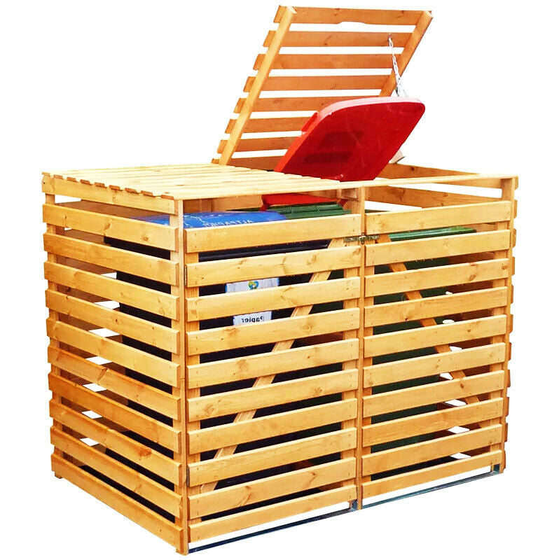 Double Wheelie Bin Storage Wooden Store Outdoor Garden Rubbish Dustbin 2 Shed