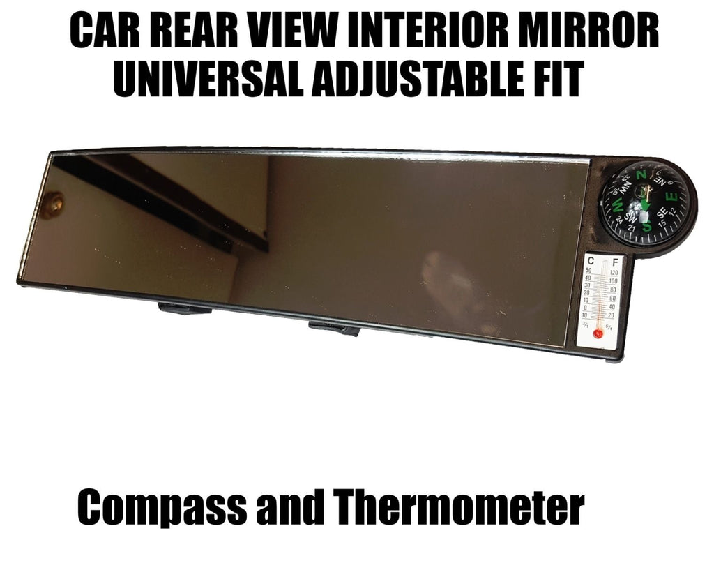 30CM Wide Car Rear View Mirror Interior Large Clip On - Compass Thermometer AC64