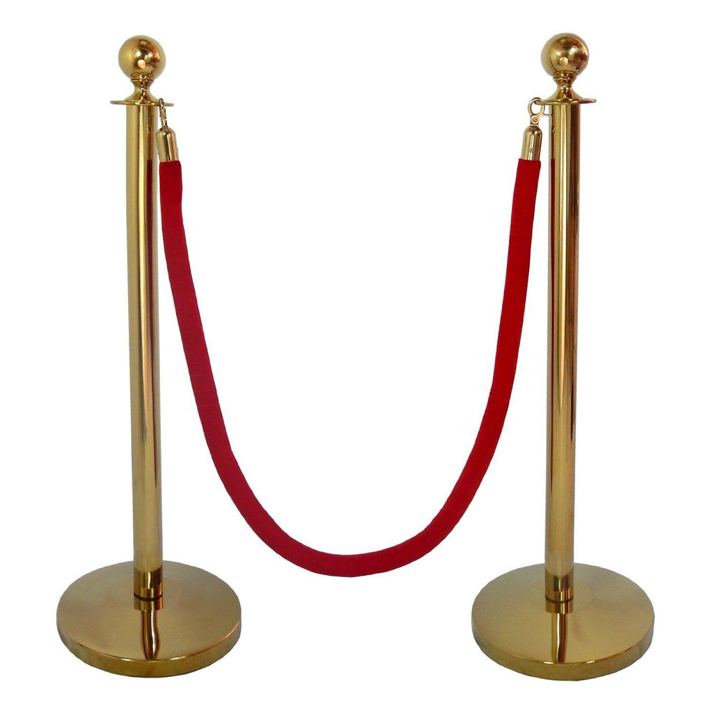 GOLD QUEUE BARRIER POSTS WITH 1.5M TWISTED RED or BLUE ROPE 