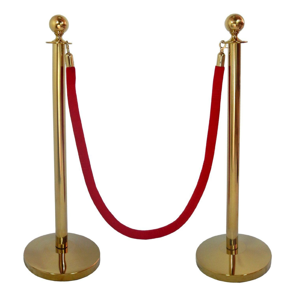 GOLD QUEUE BARRIER POSTS WITH 1.5M TWISTED RED or BLUE ROPE 