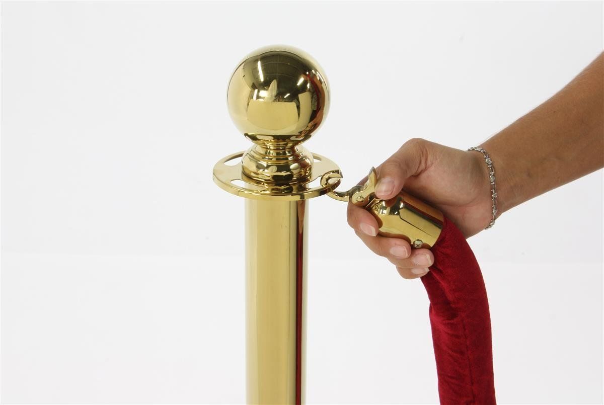GOLD QUEUE BARRIER POSTS WITH 1.5M TWISTED RED or BLUE ROPE 
