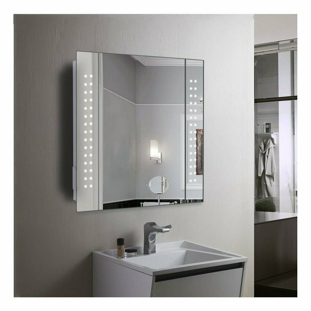 60 LED LIGHT BATHROOM MIRROR CABINET SHAVER SOCKET DEMISTER w/ SENSOR