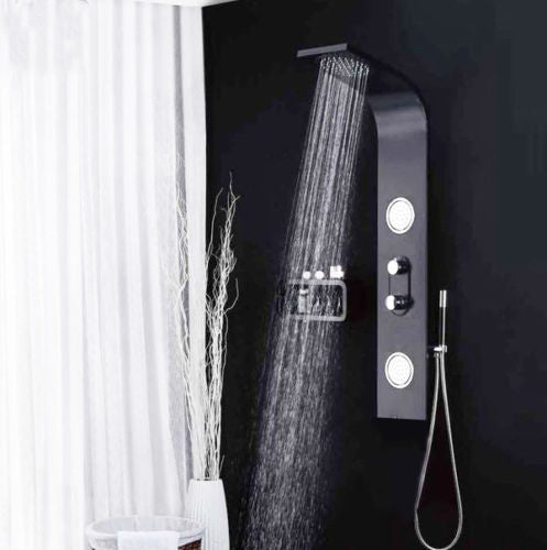 Black Shower Column Tower Panel With Twin Heads Body Jets 