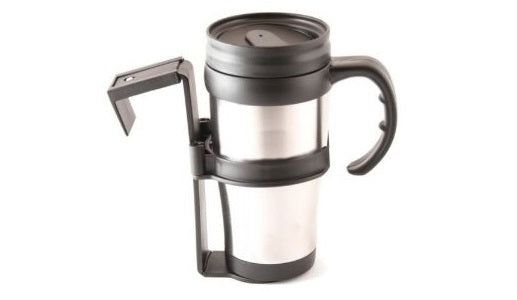 TRAVEL MUG VEHICLE STAINLESS STEEL HOT COLD NO SPILL PLASTIC HOLDER CA16