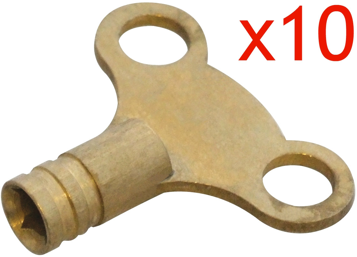 BRASS RADIATOR KEY 10 PACK PLUMBING TOOL BLEED AIR VALVE SOLID HEAVY DUTY CA44