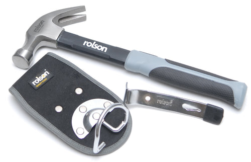 16OZ CLAW HAMMER WITH POUCH & MINI WRECKING BAR HAND TOOL DIY CA59
