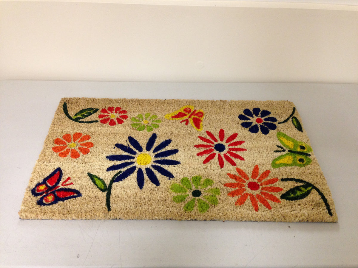 BUTTERFLY FLOWER COIR DOOR MAT PVC BACK COLOURFUL DESIGN DOORMAT ENTRANCE CA71