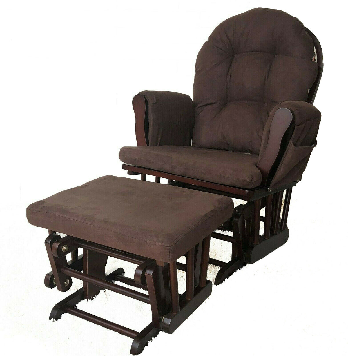 Brown Maternity Nursing Glider Rocking Chair Gliding With Stool Wood Frame