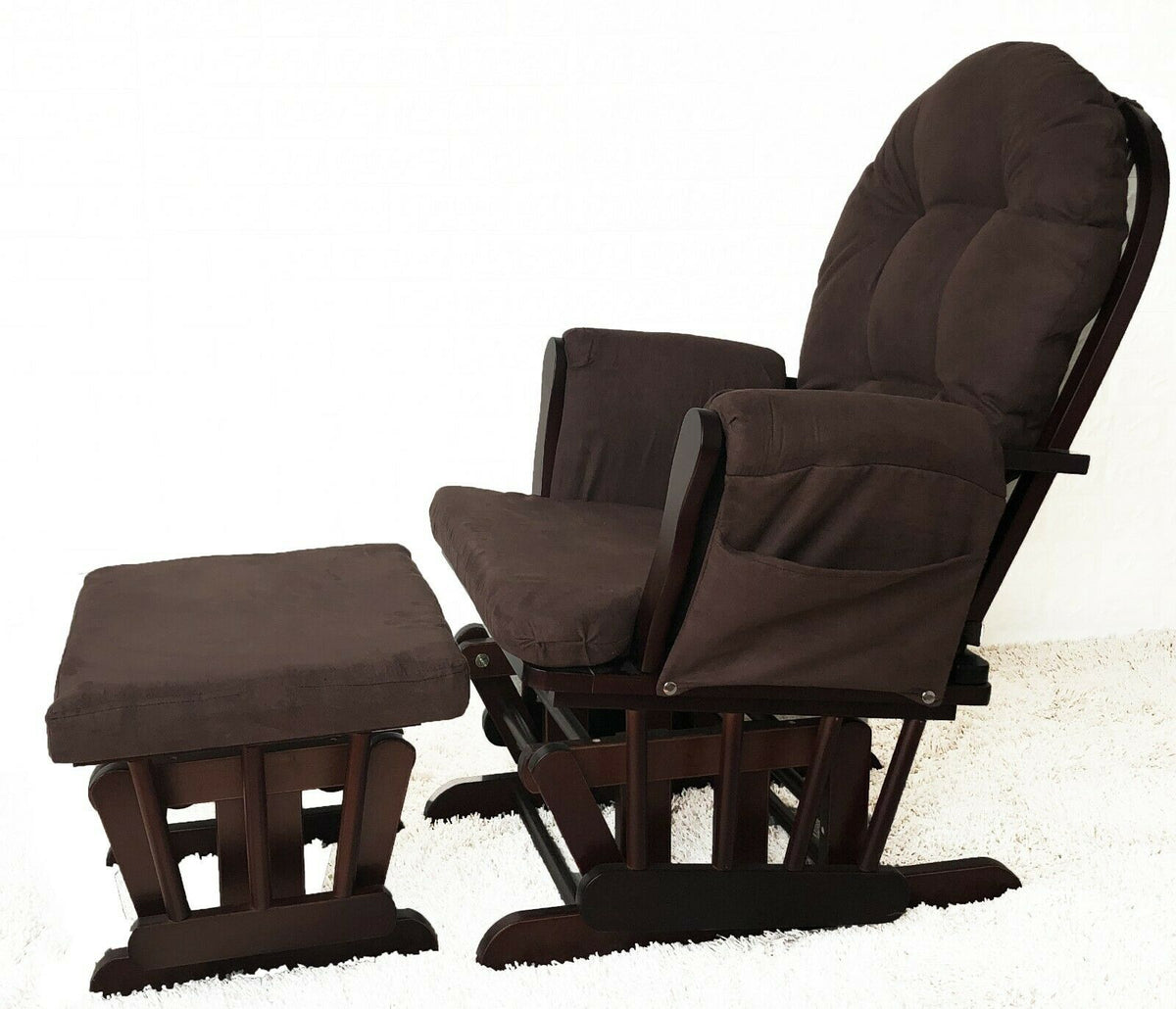 Brown Maternity Nursing Glider Rocking Chair Gliding With Stool Wood Frame