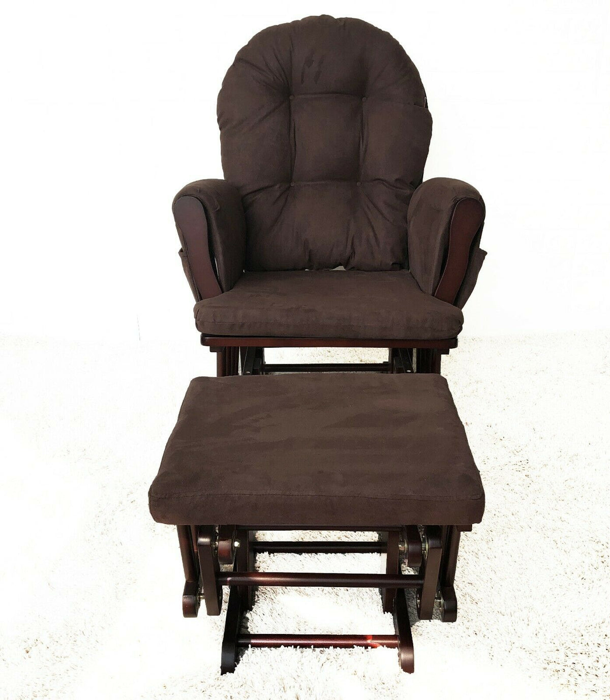 Brown Maternity Nursing Glider Rocking Chair Gliding With Stool Wood Frame