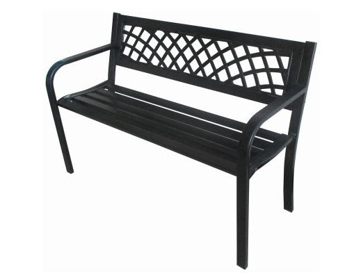 METAL GARDEN BENCH SEAT CHAIR OUTDOOR SEATING BLACK STEEL FRAME PVC BACK H21