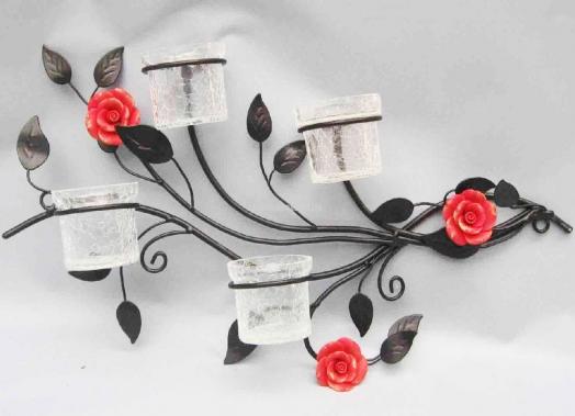 Quadruple Tealight Holder - Wall Mounted candle holder red polyresin rose LS4