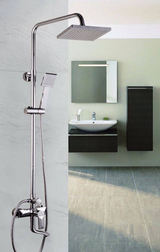 CHROME TWIN HEAD STANDING SHOWER MIXER THERMOSTATIC BATHROOM BATH SET TAP17