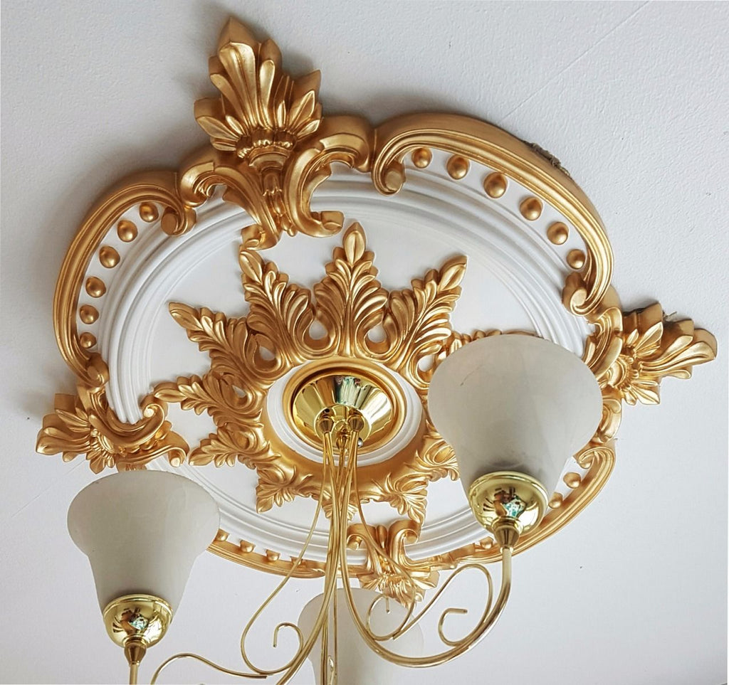 Large Beautiful Ornate GOLD Ceiling Rose Decor Victorian Medallion 72cm CR7G