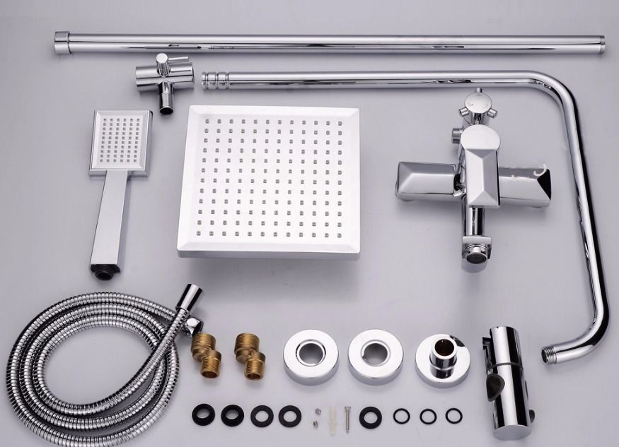 CHROME TWIN HEAD STANDING SHOWER MIXER THERMOSTATIC BATHROOM BATH SET TAP17