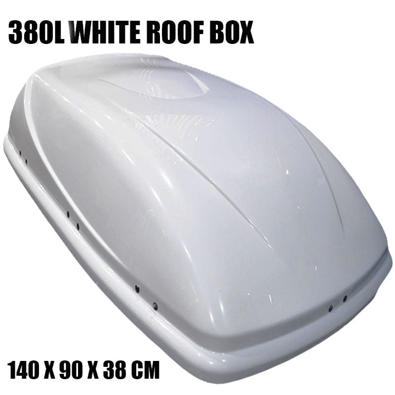 4X4 380L CAPACITY WHITE GLOSS ROOF TOP BOX LARGE CARGO TRAVEL STORAGE UNIVERSAL
