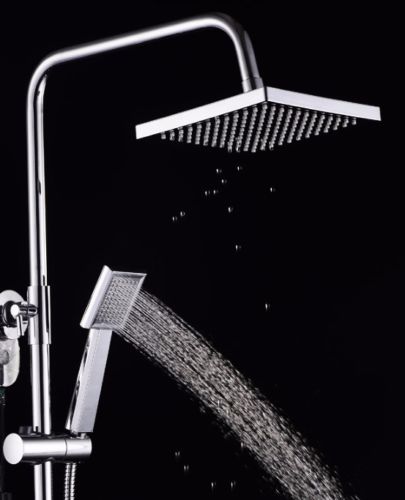 CHROME TWIN HEAD STANDING SHOWER MIXER THERMOSTATIC BATHROOM BATH SET TAP17