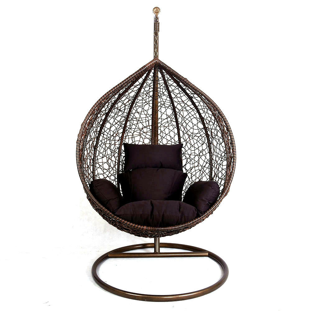 Brown Hanging Rattan Swing Patio Garden Chair Weave Egg with Cushion In or Outdoor Swinging