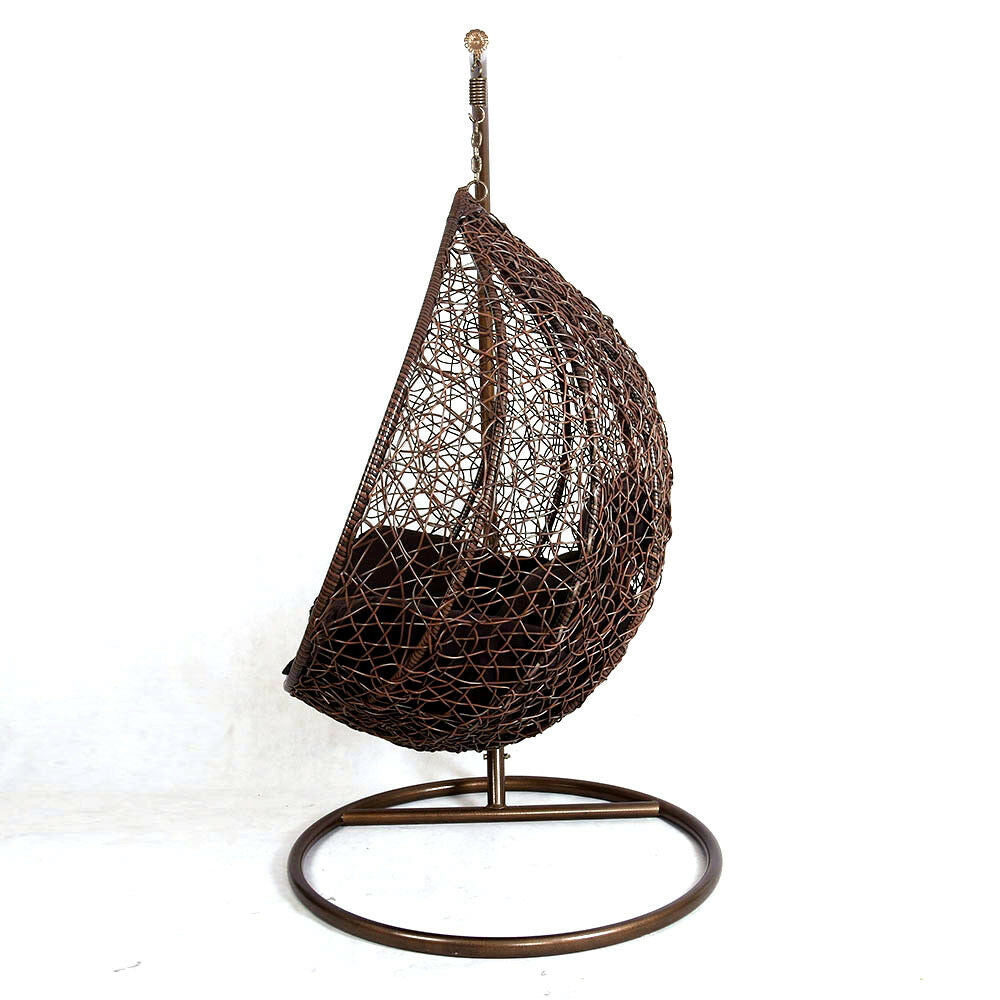 Brown Hanging Rattan Swing Patio Garden Chair Weave Egg with Cushion In or Outdoor Swinging