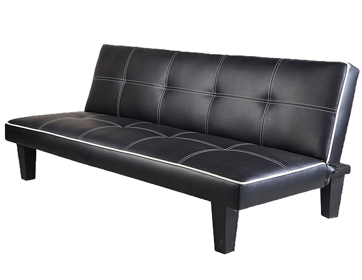 Single Faux Leather Sofa Bed in Black 3 Seater Spare Guest Room Modern Sofa