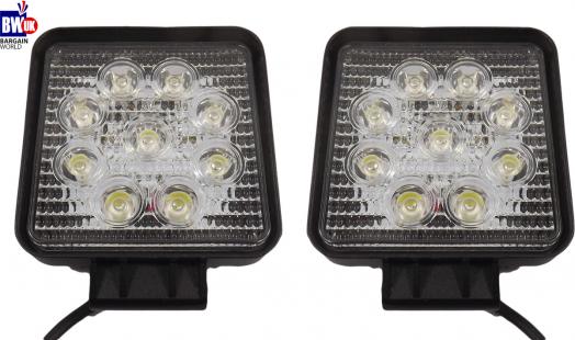 2 x 27w 9 LED Driving Work Light Flood Lamp Offroad Trailer SUV Jeep 4x4 Square