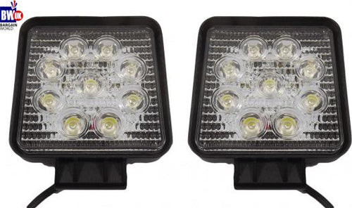 2 x 27w 9 LED Driving Work Light Flood Lamp Offroad Trailer SUV Jeep 4x4 Square