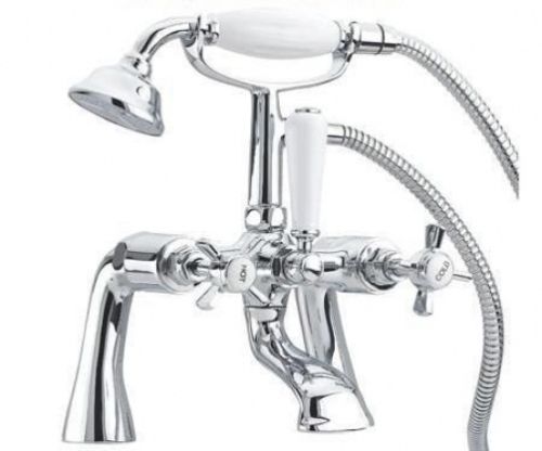 VICTORIAN TRADITIONAL BATH SHOWER MIXER TAP WITH SHOWER HANDLE CHROME (T1-BATH)