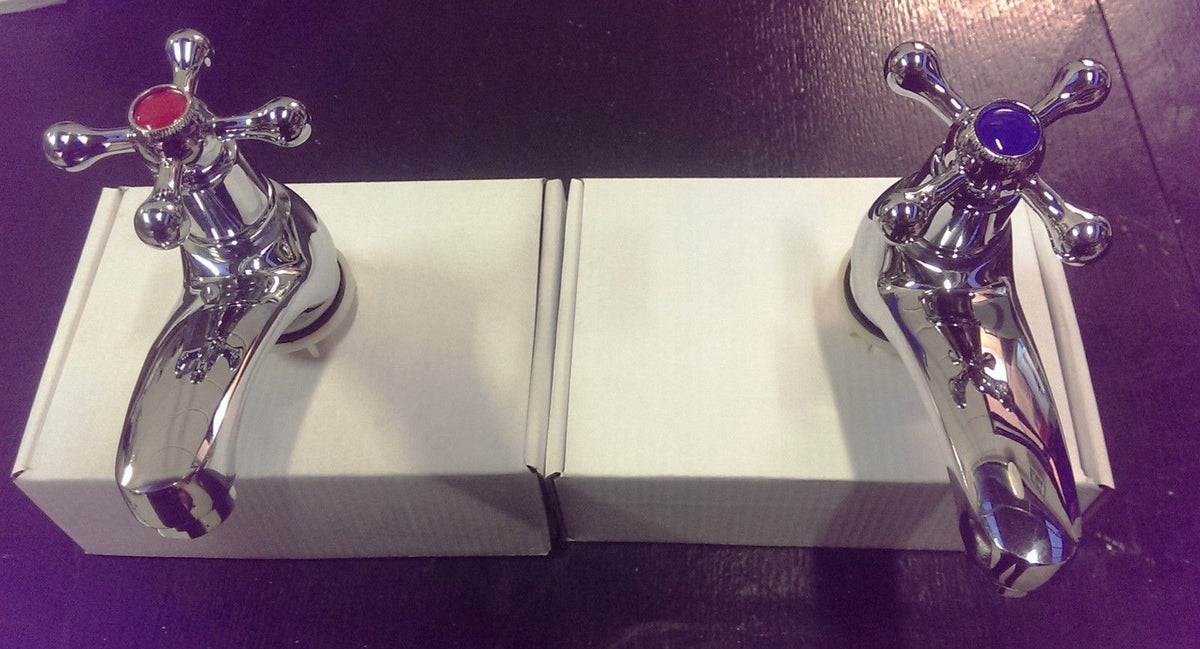 CLASSIC BASIN SINK TAPS TAP PAIR HOT COLD SET BATH CHROME STRONG TRADITIONAL T15