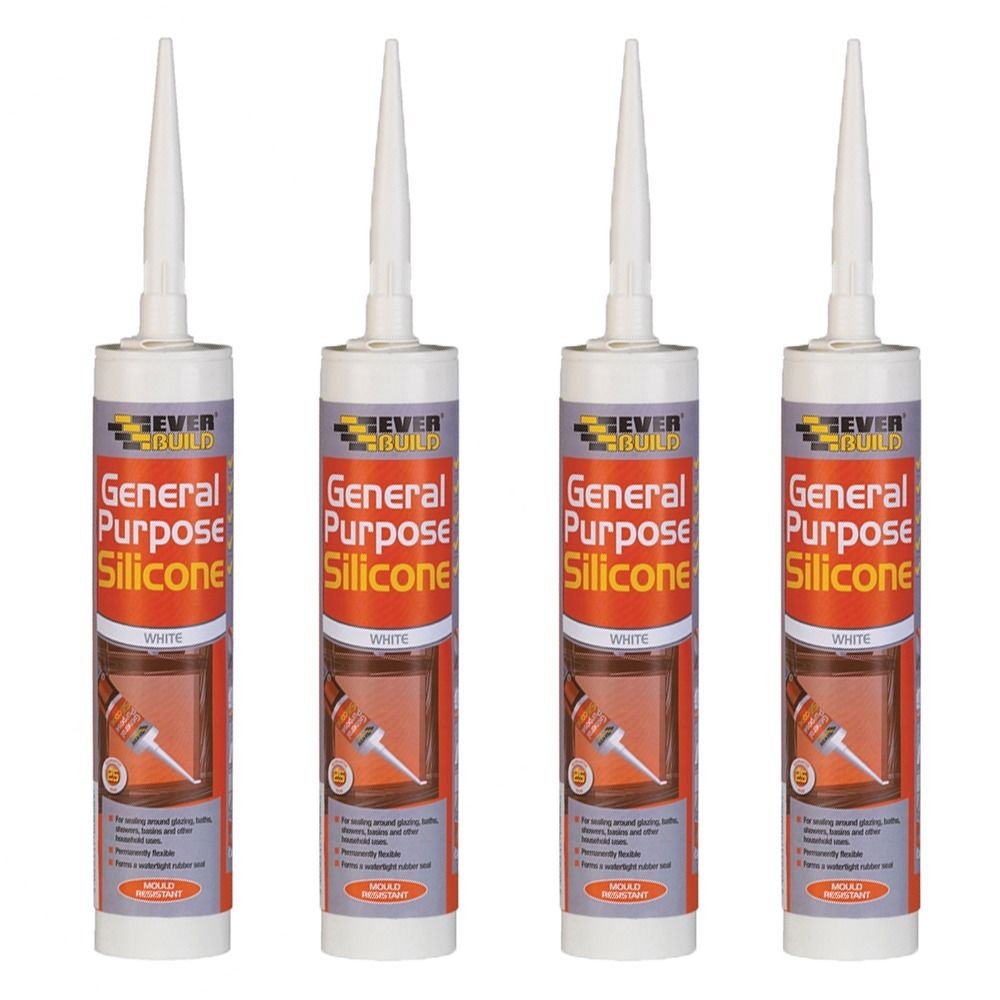 4 Everbuild General Multi Purpose Silicone sealant waterproof 310ml Tube TB-EVE T25