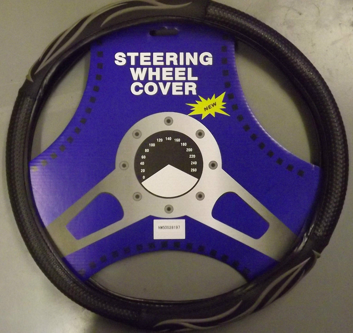 LEATHER STEERING WHEEL COVER GREY FLAME DESIGN EASY TO FIT 15.5" 37-39" DIAMETER