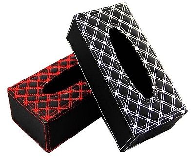 TISSUE BOX COVER HOLDER BRAIDED PADDED BLACK OR RED CAR MOTORHOME HOME VAN U232