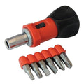 STUBBY RATCHET SCREWDRIVER & 6 BIT SET 80 MM TORX SLOTTED PHILLIPS TOOL U286