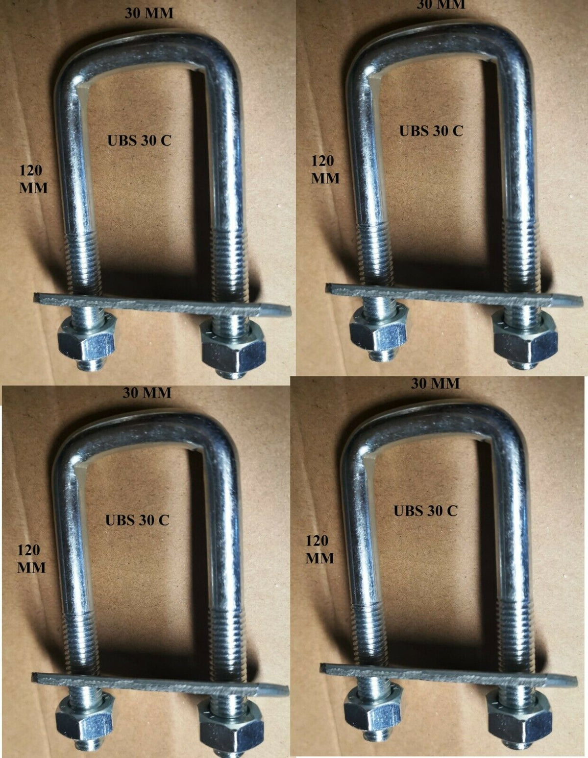 4 x square U-bolt u bolts Brackets DIY 30x120x10mm Nuts & Plate UBS-30C