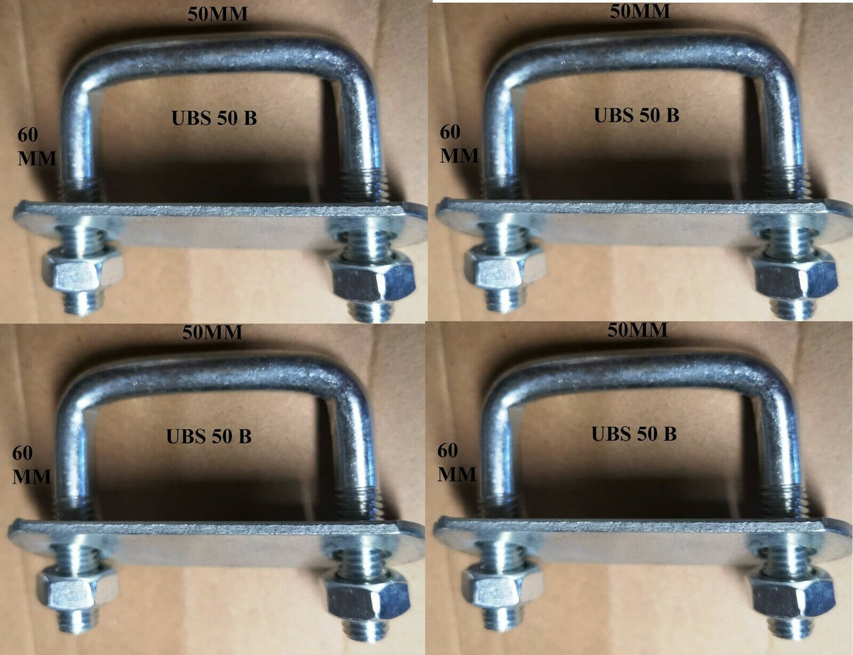 4 x square U-bolt u bolts Brackets Boat trailer 50x60x10mm Nuts & Plate UBS-50B