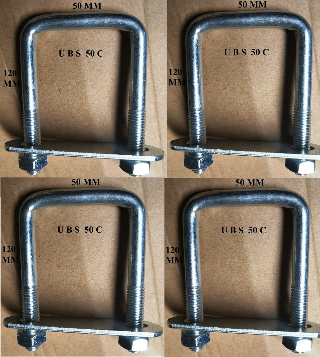4 x square U-bolt u bolts Brackets Boat trailer 50x120x10mm Nuts & Plate UBS-50C