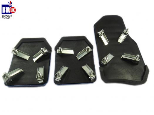 3 PIECE CAR FOOT COVERS PINK RED METAL SPORTS PEDALS PLATES UNIVERSAL FIT (Z81)