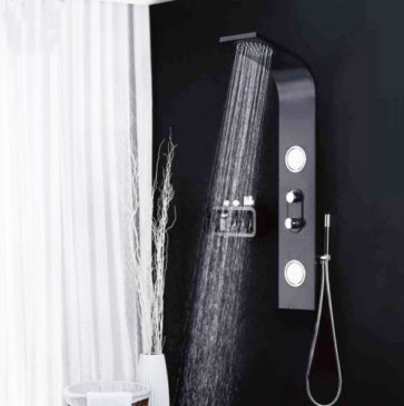 Black Shower Column Tower Panel With Twin Heads Body Jets 
