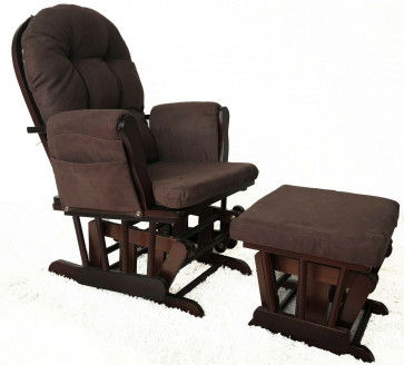 Brown Maternity Nursing Glider Rocking Chair Gliding With Stool Wood Frame