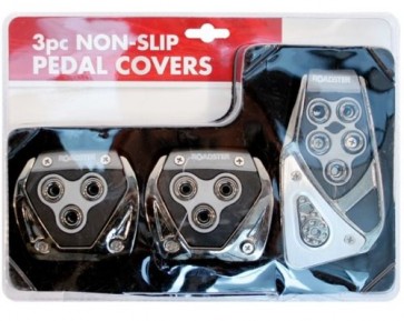 3 PIECE CAR FOOT COVERS CHROME METAL SILVER SPORTS PEDALS PLATES UNIVERSAL FIT
