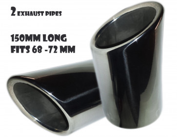 2 X EXHAUST TRIM TIPS MUFFLER PIPE CHROME LONG TAIL STRAIGHT BIG 68 - 72MM EX13B