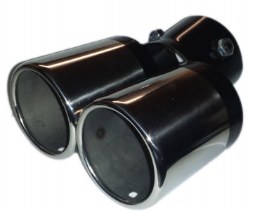 TWIN DUAL EXHAUST TRIM TIPS MUFFLER PIPE CHROME TAIL TO 74 MM UNIVERSAL FIT EX9/B