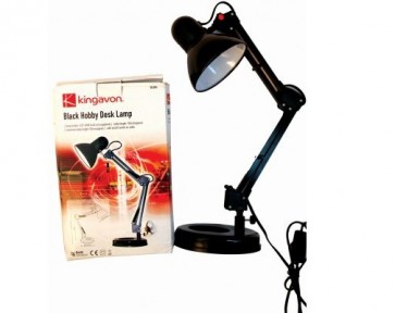 HOBBY DESK LAMP BLACK ADJUSTABLE REACH ARM LIGHT TILT SWIVEL HEAD MAINS H17