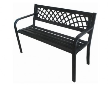 METAL GARDEN BENCH SEAT CHAIR OUTDOOR SEATING BLACK STEEL FRAME PVC BACK H21
