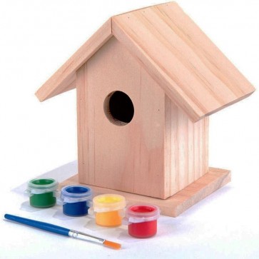 PINE KIT Garden Nest Box CHILDRENS CRAFTS 4 COLOURS + BRUSH H4